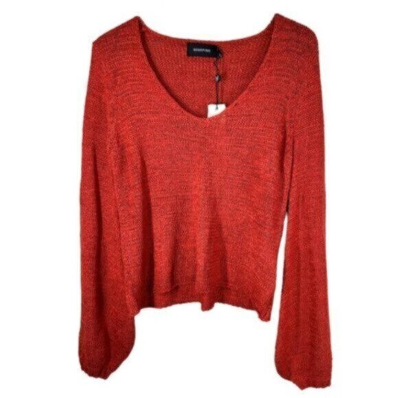 NWT MINKPINK | Burnt Orange Rust V-Neck Lauren Knit Sweater Size Small - Picture 2 of 8